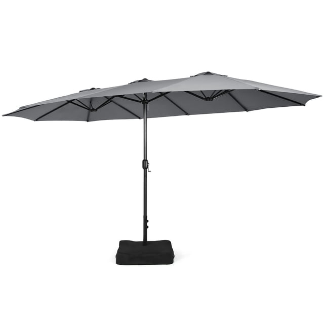 Costway Sombrilla de Exterior de 457.2 cm con Dos Lados, con Manivela y Base, Color Gris