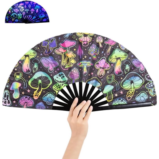 Clack Fans for Line Dancing,Fluorescence Large Rave Fan,Foldable Glow Handheld Fan,Cool Party Decorations Supplies,Decoration Accessory for Club,Dance,Disco Party,Music Festival(Style e)