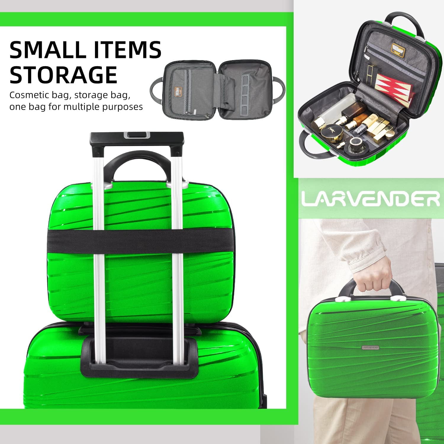 Luggage Sets, Expandable（Only 24&28） Suitcases PP Material Durable Travel  Luggage Lightweight Carry on 4 Piece Luggage Set with Double Spinner Wheels  TSA Lock （Apple Green） 