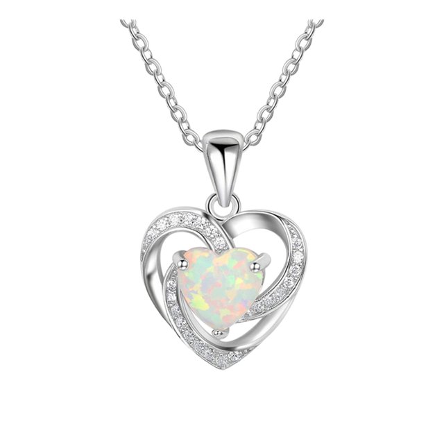 Collar con colgante de corazón de ópalo incrustado, collar con colgante para chica con personalidad, joyas de moda para mujer