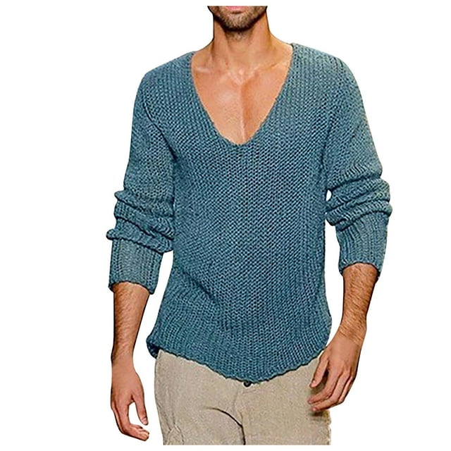 GigrtiJin Chandail Col en V Profond pour Hommes Léger Tricoté Manches Longues