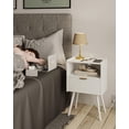 thumbnail image 3 of White Nightstand with Outlet, Modern Bedside Table with Storage Drawer and Open Wood Shelf, for Living Room, Bedroom and Small Spaces, Accent Night Stand with Solid Wood Legs, Easy Assembly, 3 of 16