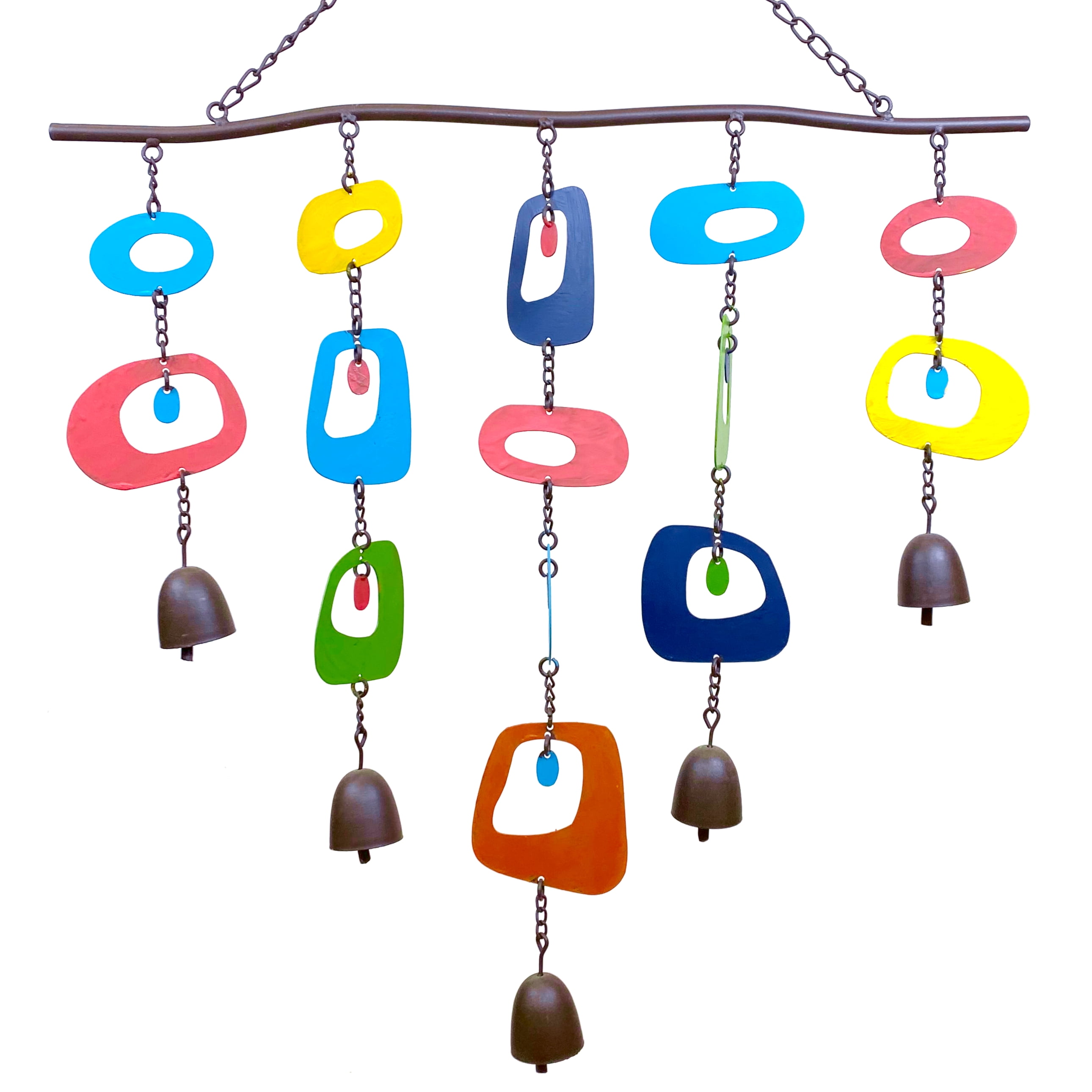 Colorful Wind Chime Bells for Outside – Geometric Metal Art Large Outdoor Hanging Mobile 20” Wide x 26” Long