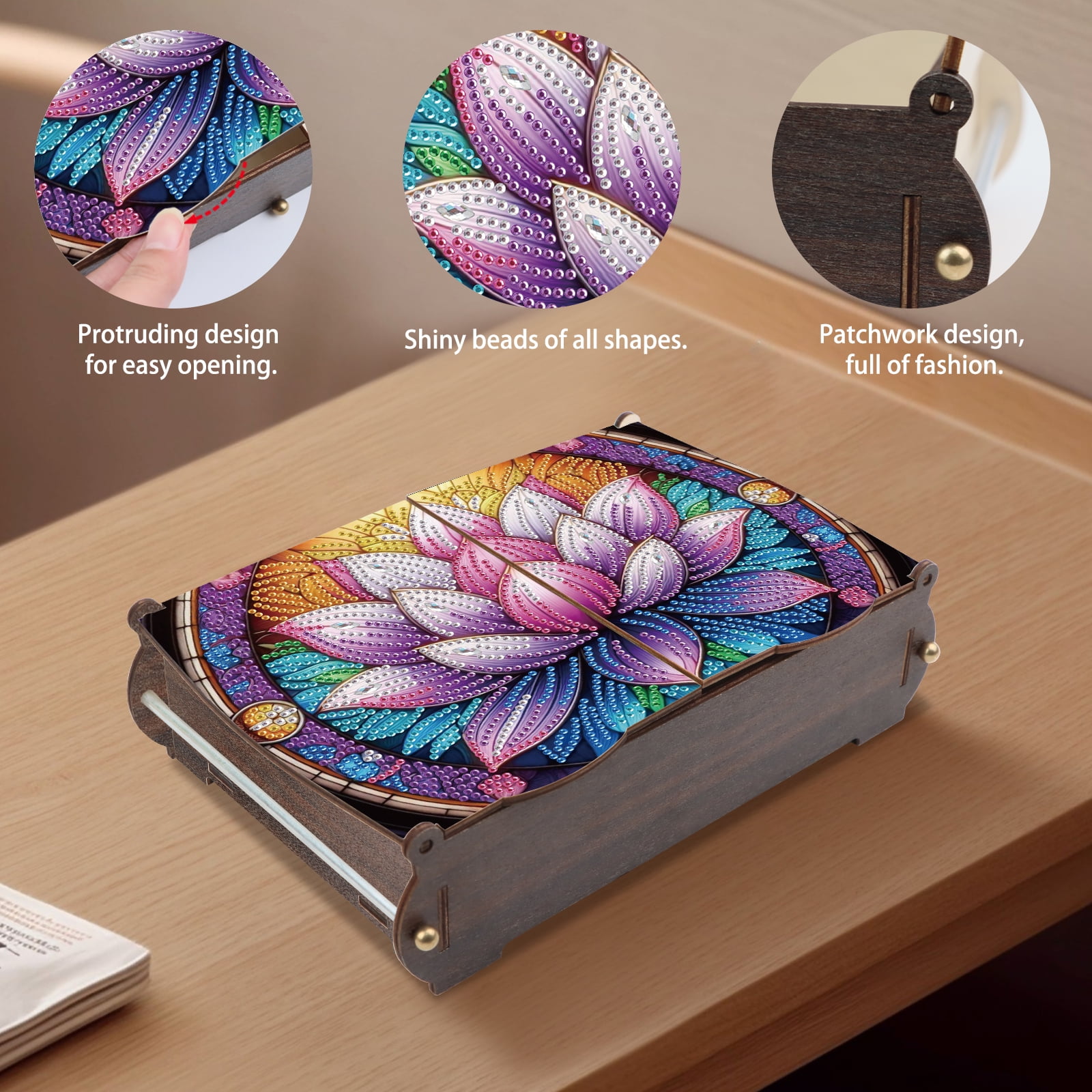 Diamond Painting Kit Storage Box, Beautiful Lotus DIY Multifunctional Handicraft Storage Box, Suitable for Home Office Holiday Gifts