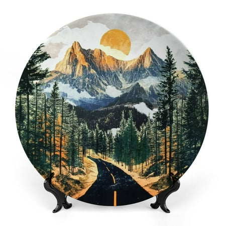 

FUMJ Mountain Trees Road Bone China Decorative Plate Room Decoration 7x7inch