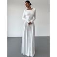 thumbnail image 4 of White Long-Sleeved Fitted Maxi Dress With Crew Neck And Flowy Skirt, 4 of 8