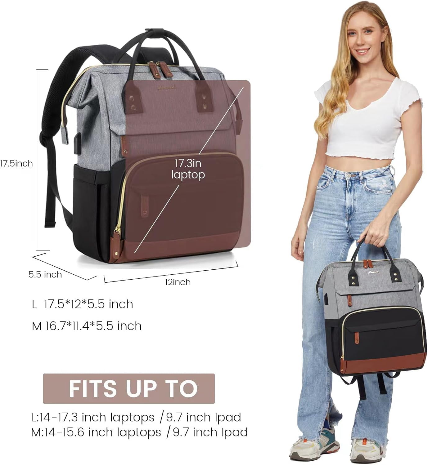 LOVEVOOK Laptop Backpack for Women, 15.6 Inch Work Business Backpacks Purse with USB Port, Large Capacity Nurse Bag College Bookbag for School, Waterproof Casual Daypack for Travel