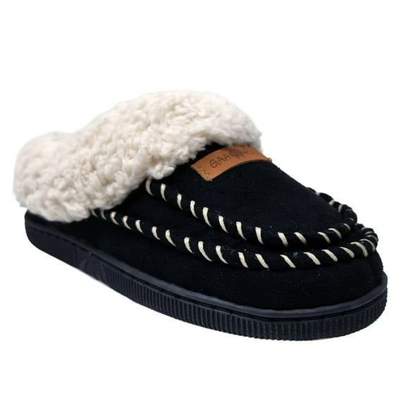 Gaahuu womens double mocassin faux shearling collared memory foam clog slipper
