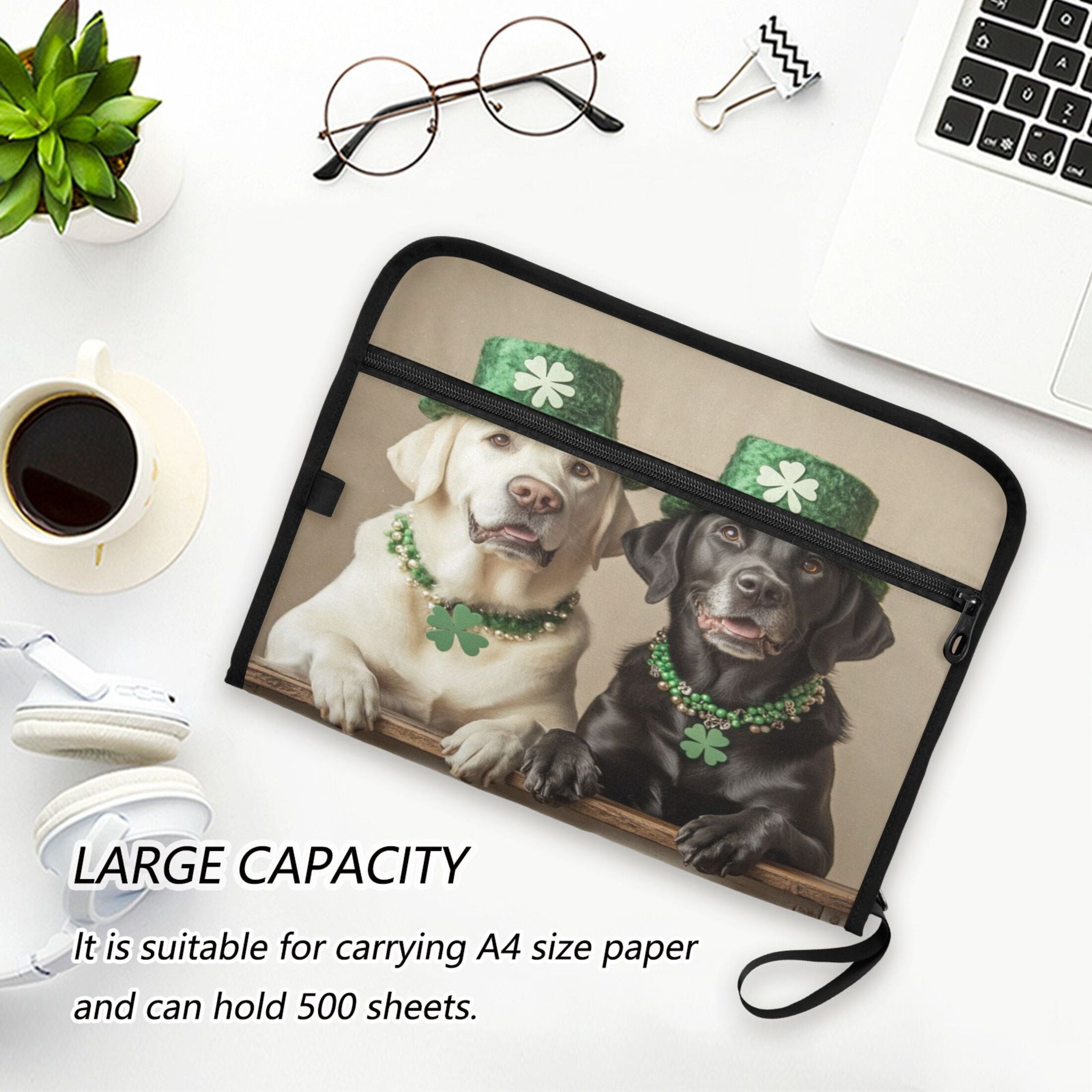 WOBOGO St Patricks Labrador Expanding File Folder Letter Size Accordion Filing Organizer 13 Pocket Separate Organ Pocket