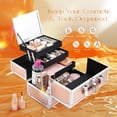 thumbnail image 3 of Caja de maquillaje de 11.6 pulgadas para mujer, organizador de joyas de viaje con compartimentos y espejo, portátil, con bloqueo, estilo brillante, 3 of 8