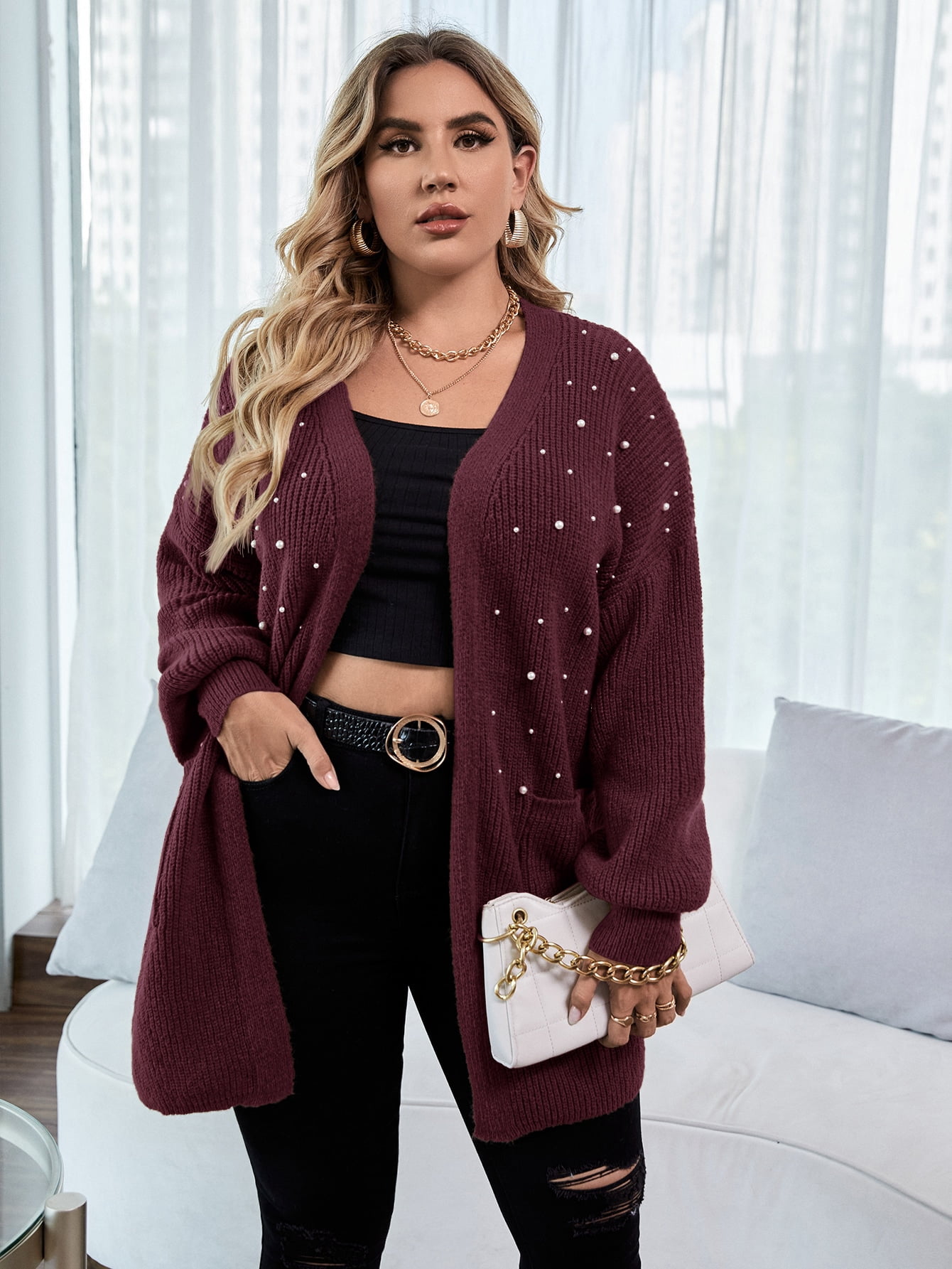 Women's Plus Size Pearls Beaded Drop 