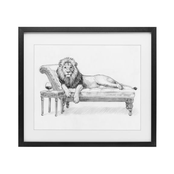 Stupell Industries Lounging Beast Lion Black Framed Print Under Glass, design by Victoria Barnes