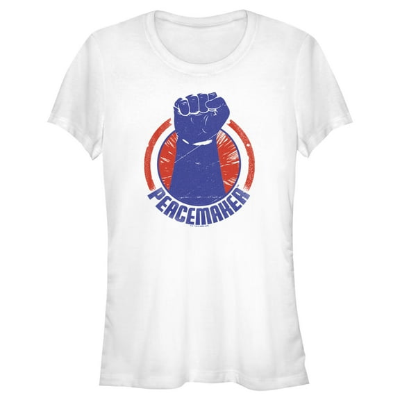 Junior's Peacemaker Blue Fist Circle  Graphic Tee White 2X Large