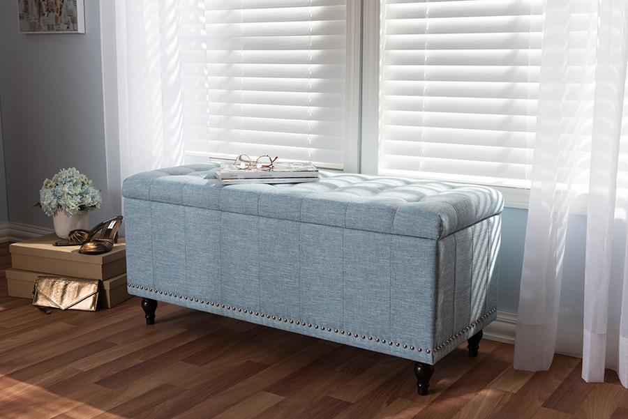Contemporary Storage Bench Fabric Light Blue 557