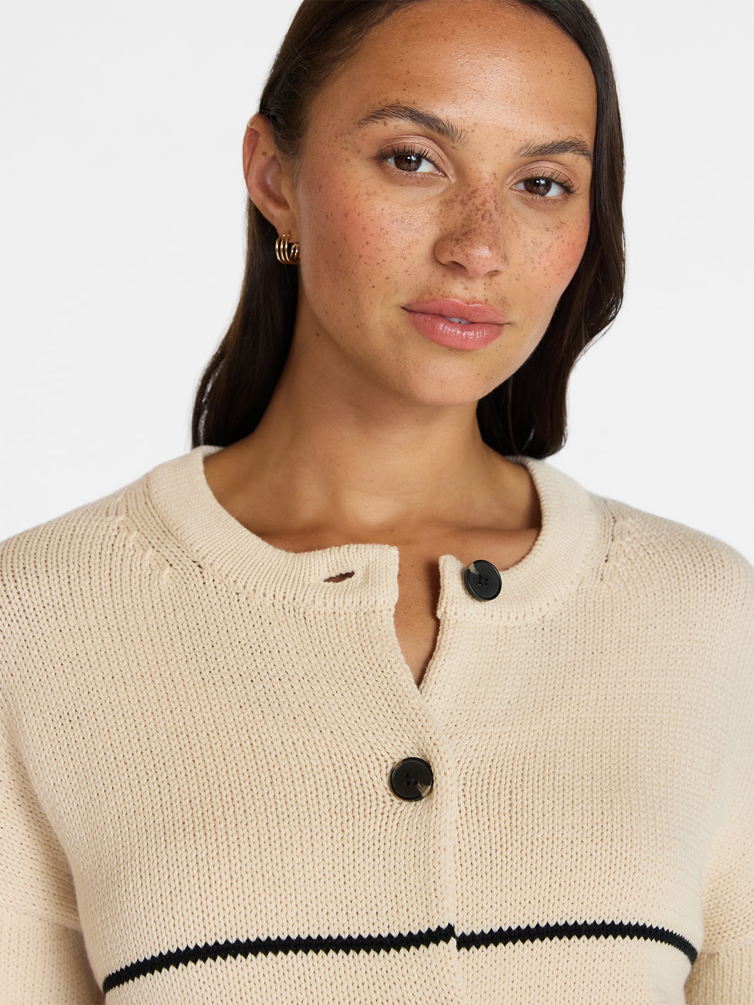Time and Tru Women's Striped Cardigan Sweater with Long Sleeves, Sizes XS-XXXL
