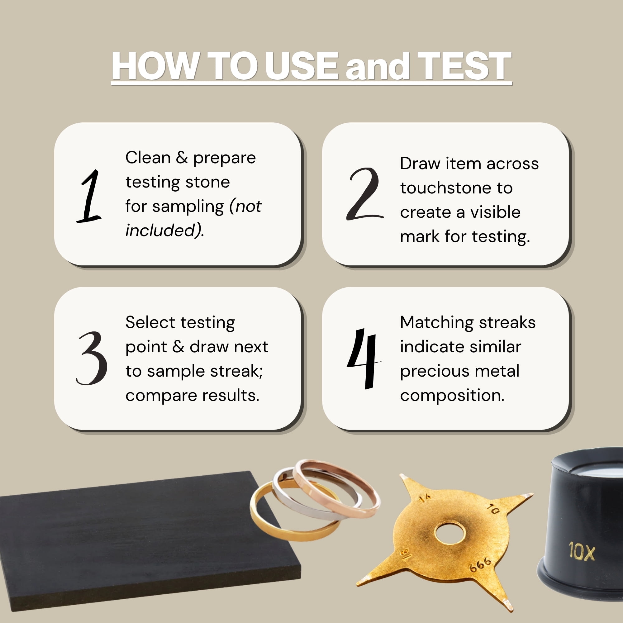 ToolTreaux 999 Silver and 10k 14k 18k Gold Testing Kit Precious Metal Tester Jewelry Tools