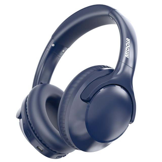 auriculares bluetooth midola b15 68h playtime hifi estéreo azul 3/4 frontal de auriculares plegables circumaurales en azul con diadema acolchada y almohadillas viscoelásticas, logo MIDOLA en la copa, controles y puerto USB-C visibles; diseño ligero con graves profundos y conectividad Bluetooth 5.3, también son adecuados para monitorizar audio portátil en viaje.