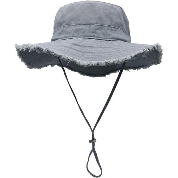CoCoMangos Womens UPF50 Cotton Wide Brim Sun Hat with Strap Ladies Summer Floppy Hats Packable Women Washed Fringes Bucket Hat