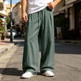 thumbnail image 2 of CONZONE Mens Baggy Cotton Linen Pants Wide Leg Pants for Men Trendy Elastic Waist Drawstring Solid Soft Casual Joggers Pant With Pockets, 2 of 4