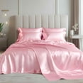 thumbnail image 3 of TURKIO Satin Sheets Queen Silk Sheets Pink Bed Sheet Set,4 Pieces 1800 Microfiber 2 Pillowcase 20"x30", 3 of 7