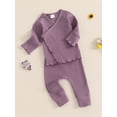 thumbnail image 3 of Suealasg Infant Girl Fall Outfits Clothes 3 6 12 Months Baby Girl Long Sleeve Ribbed Tops Long Pants Set 2Pcs Casual Autumn Clothing for Newborn Girl, 3 of 7