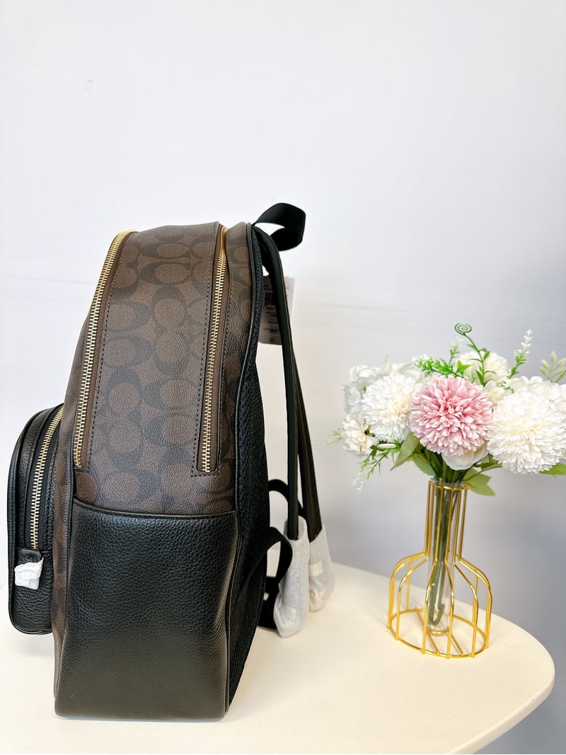 Coach 6495 Women's Large Court Backpack, Signature Canvas in Brown