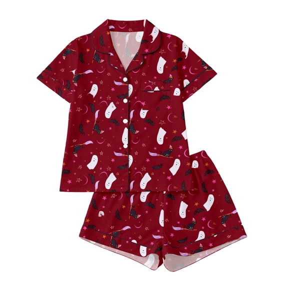 Elegyee Toddler Girls 2 Piece Halloween Pajama Sets Button Down Shirt Shorts, Size 3-4