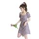 thumbnail image 4 of Vestido de mujer Retro Plaid Manga corta Ropa de verano Vestido delgado sexy, Morado, 2XL tholdsy AP002467-05, 4 of 7