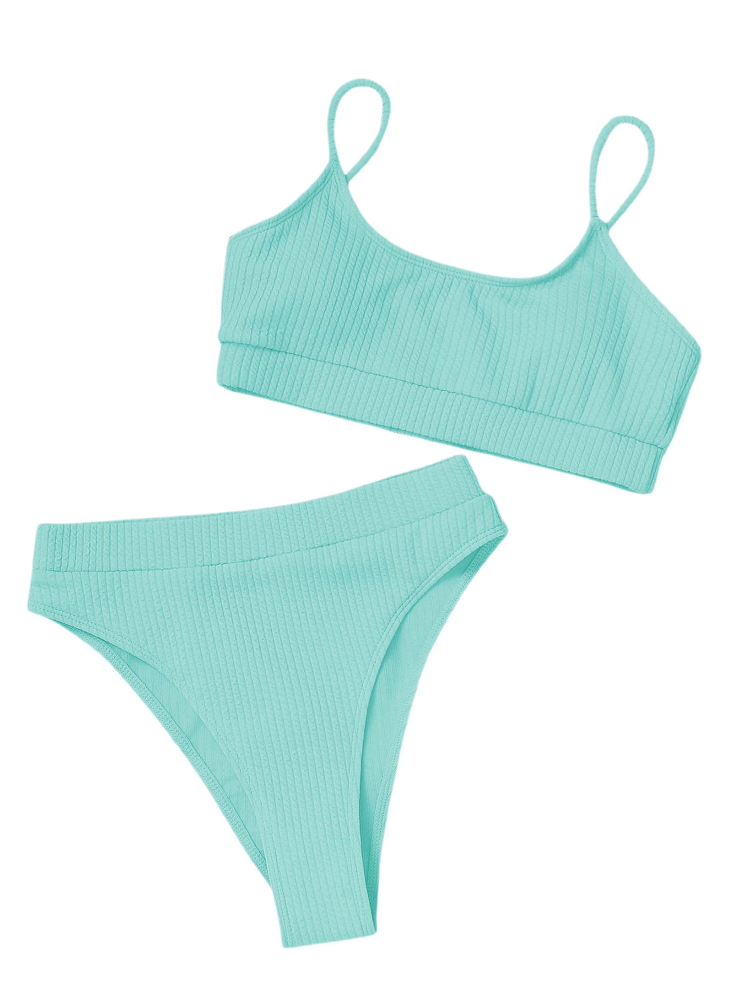 Lesimsam Women's Swimsuit Sets, Sling U Neck Swim Bra High Waist Panty