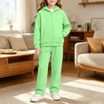 thumbnail image 2 of JULMCOMO Girls Sweatsuits Fleece Full Zip Up Long Sleeve Comfy Hoodie Casual Tracksuits Drawstring Loose Sweatpants Soft Two Piece Sets with Front Pocket Mint Green 5-6 Years, 2 of 6