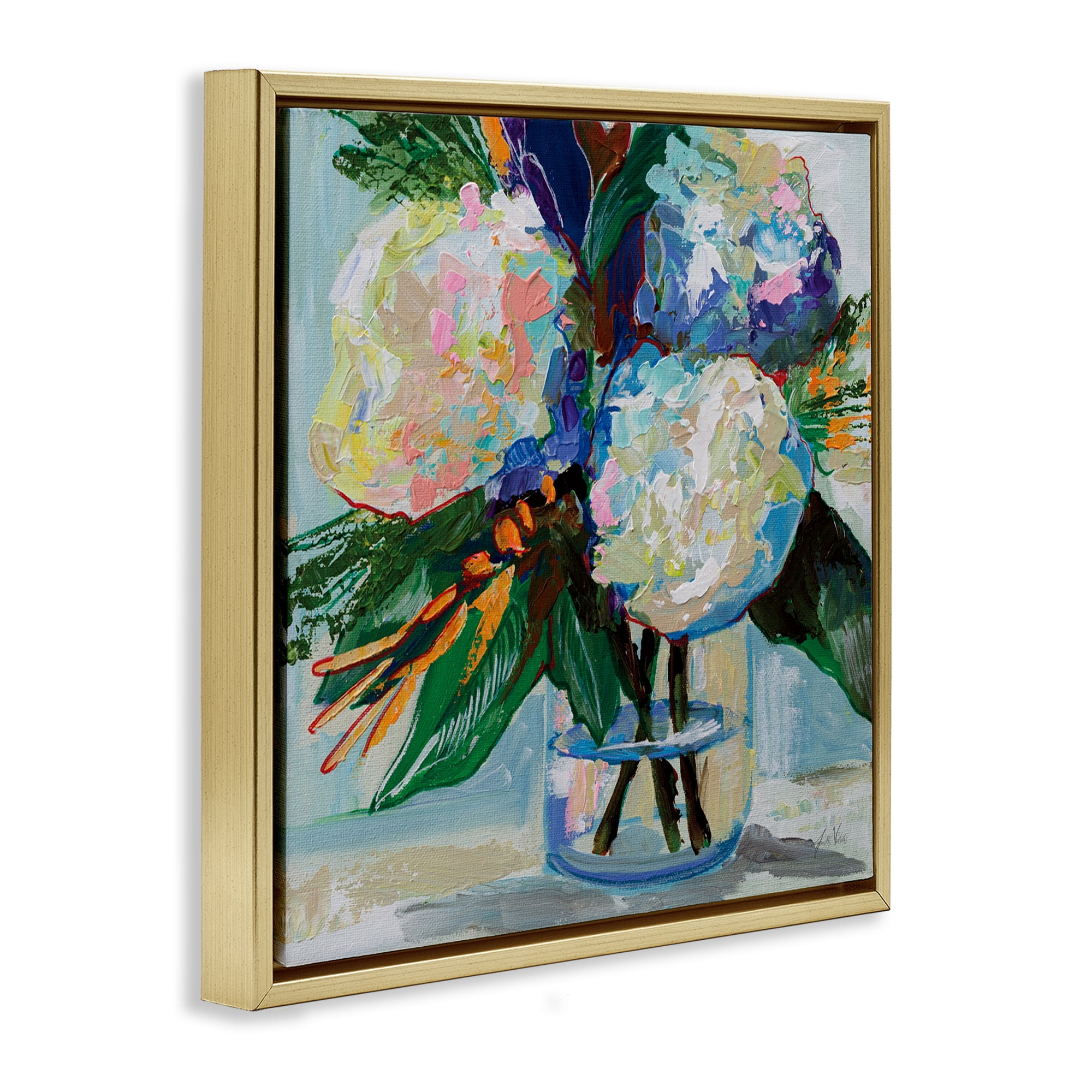 Stupell Industries Bold Summer Blooms Plants & Flowers Painting Gold Floater Framed Canvas Art Print Wall Art, 18 x 18
