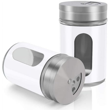 2pcs Salt and Pepper Shakers,Stainless Steel Shaker for Salt Powder Sugar Cinnamon Pepper, Spice Dispenser with Adjustable Pour Holes,White