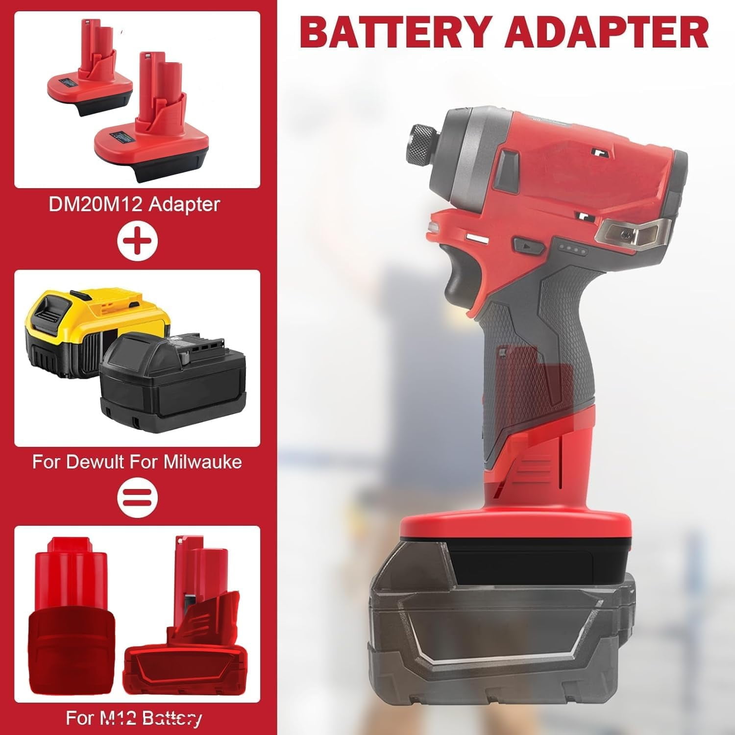 1 Pack Battery Adapter for Mil*wau*ke M-18 to M-12, DM20M12 Adapter Convert for De*walt 18-60V to Replace for Mil*wau*kee 18V Battery Work for Mil*wau*kee M-12 12V Power Tools