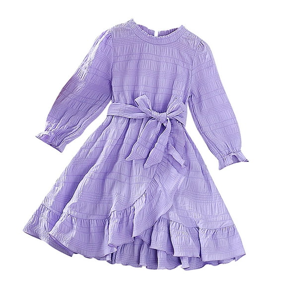WUANDIXFA Toddler Girl Long Sleeve Dress Toddler Girls Spring Dresses Long Sleeve Print Dresses Girls Clothes Back to School Dress Purple,3-4 years