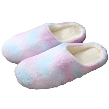

Anuirheih Slippers for Women Indoor Outdoor Plush Warm Colorful House Slippers Soft Soled Bedroom Non-Slip Shoes Couple Winter(Purple)