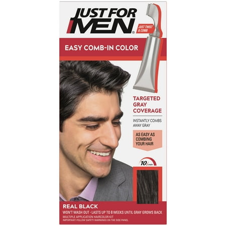 Just For Men Easy Comb-In Color Mens Hair Dye, Easy No Mix Application with Comb Applicator - Real Black, A-55, Pack of 1
