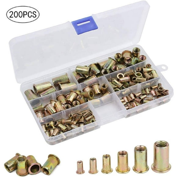 Iumwxz 200 Pc Threaded Insert Inoxidable Nutsert Nut Kit M3 M5 M6 M8 M10 home tool Gold steel Today Discount