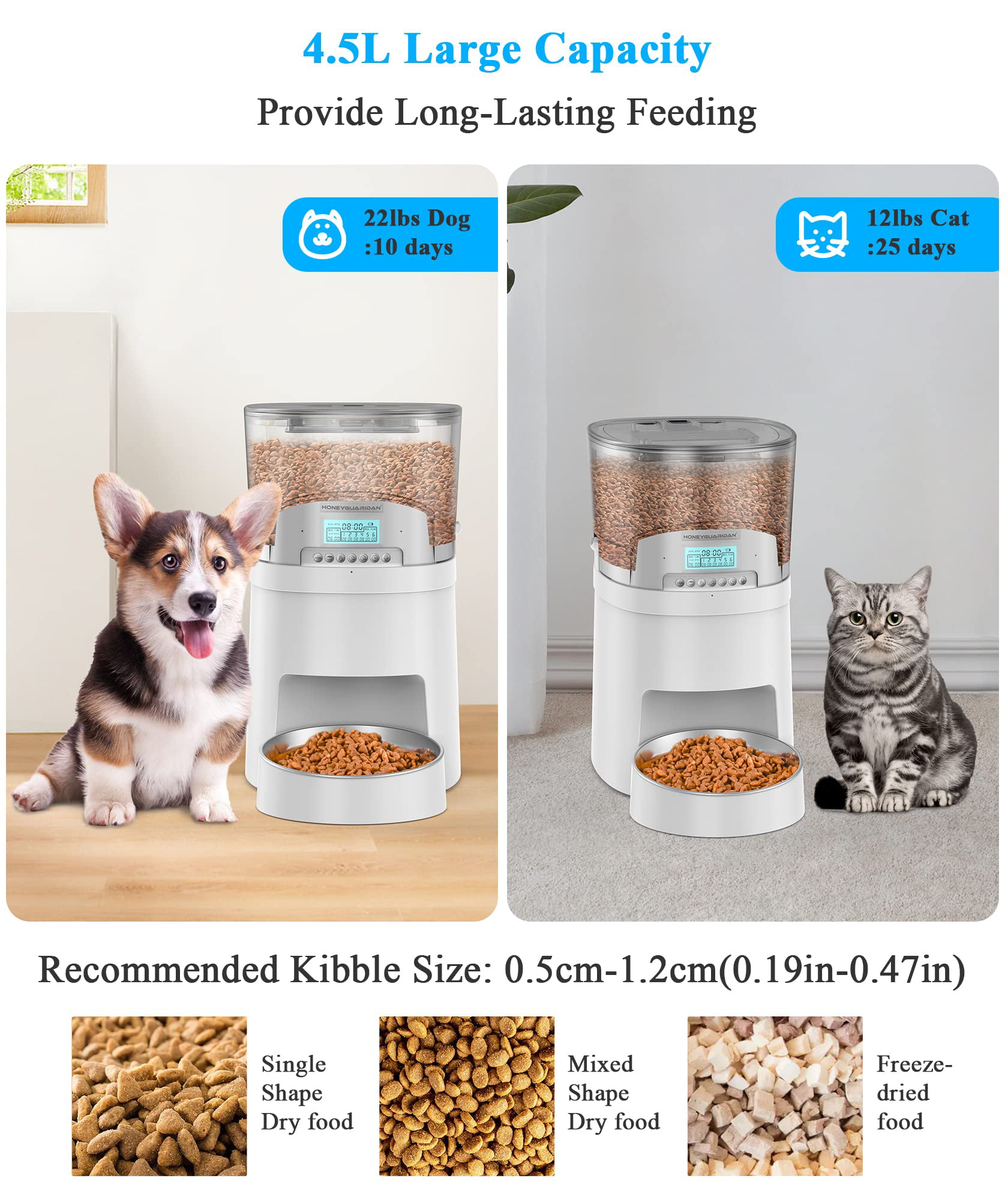 Automatic Cat Feeder, 135oz / 4 Liter Pet Food Dispenser, With Programmable  Timer, Portion Size Control