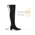 thumbnail image 6 of BLISSFUL STEP  Women's Boot  Faux Suede Thigh High Chunky Heel Square Toe Back Lace Up Side Zipper Boots Black 5, 6 of 7