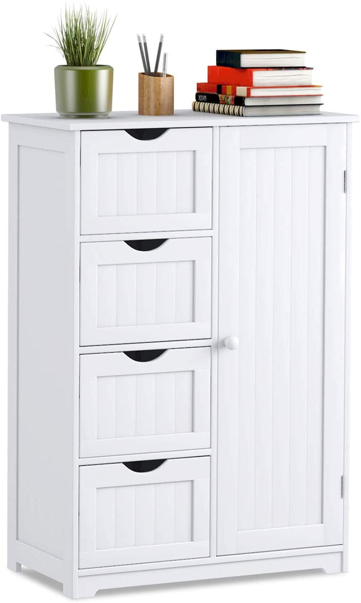 SKYSONIC Bathroom Floor Wooden with 1 Door & 4 Drawer, Free