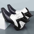 thumbnail image 4 of Men's Western-Inspired Ankle Boots, Two-Tone Patterned Chelsea Boots with Zipper & Studs, Pointed Toe Block Heel, and Cracked Leather Print, 4 of 6