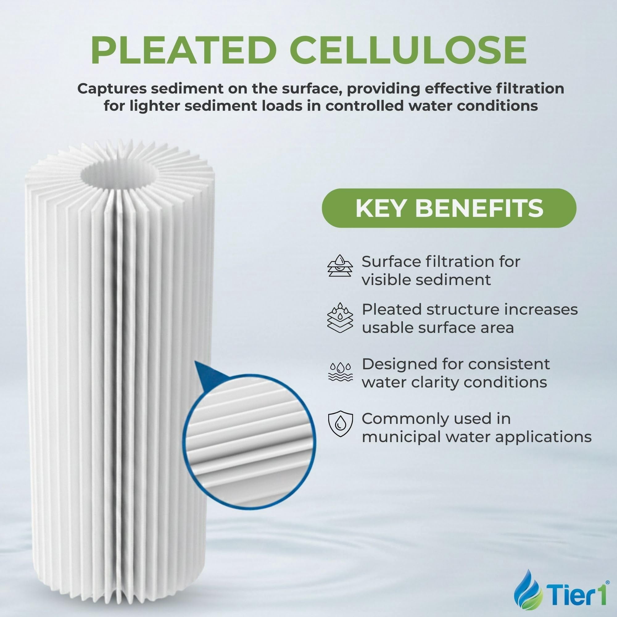 Tier1 20 Micron 10 x 2.5 Water Filter | Pleated Cellulose Whole House Sediment Filter Cartridge | Replacement for Pentek S1, GE FXWPC, 155001-43 | 2.5 x 10 Home Water Filter (25-Pack)