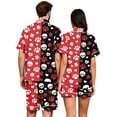 thumbnail image 6 of Couples Matching Pajama Sets 2 Piece Short Sleeve Button Down Pjs Soft Lightweight Breathable Sleepwear for Men Women Halloween Skull Print with Lapel Collar Red XL, 6 of 6