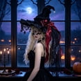 thumbnail image 6 of Twfbrm Halloween Witch Hat for Women, Black Lace Wizard Hat with Bow Ribbon, Star and Moon Ornaments Design, Gothic Witch Accessories Halloween Decoration for Cosplay Accessory, 6 of 6