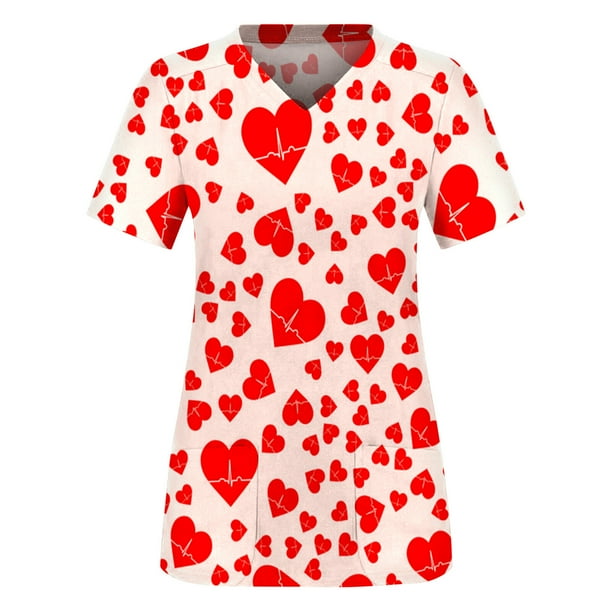 Blusa para mujer Mujer Uniforme Ropa de trabajo Estampado con cuello en V Manga corta Tops con bolsillo Pompotops hkajfhjk458089