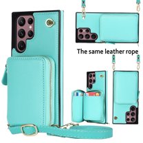 Samsung Galaxy S22 Ultra Crossbody Wallet Case, Zipper Pocket Phone Case Cross Body Strap with RFID Blocking Carring Bag Credit Card Premium Leather For Samsung Galaxy S22 Ultra, Mint