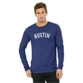 thumbnail image 2 of Daxton Retro Austin Arch Font Long Sleeves T Shirt Soft Medium Weight Cotton, Heather Navy Tee White Font, XS, 2 of 2