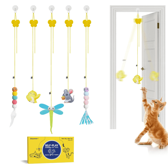 Potaroma Collapsible 5-Piece Hanging & Feather Cat Toy Gift Set, Multicolor
