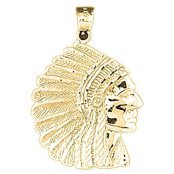 18K Yellow Gold Indian Head Pendant - 36 mm