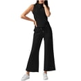 thumbnail image 1 of Économies d'Automne! HVOBTTY Ensembles Deux Pièces pour Femmes, Ensemble 2 Pcs à Col Montant Uni de Style Mode pour Femmes, Pantalon à Jambe Grand, Complet Décontracté Noir, P, 1 of 5